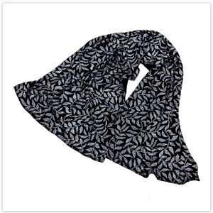 Sparkly Silver on black heavy fabric scarf leaf Dress paisley design neck scarf